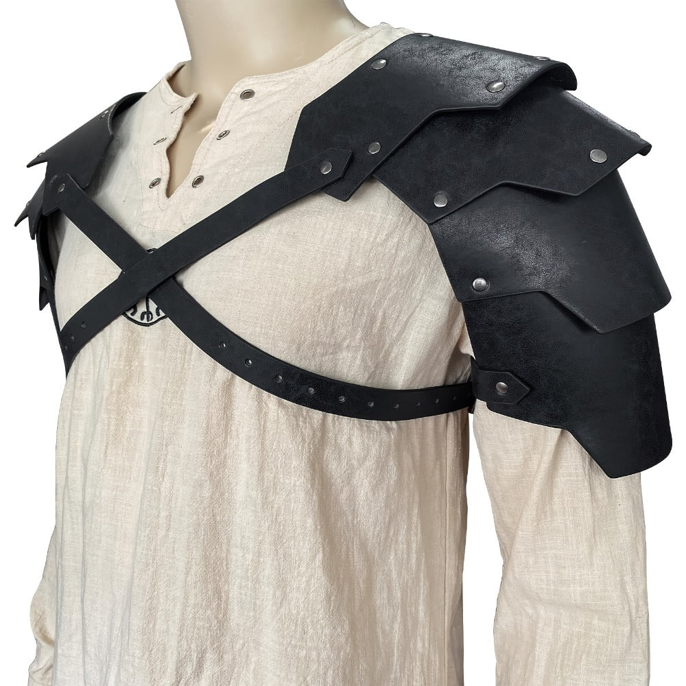Medieval Shoulder Armor Double Pauldron for Men & Women – Embossed PU Faux Leather Warrior Pauldrons for Halloween LARP Cosplay Renaissance