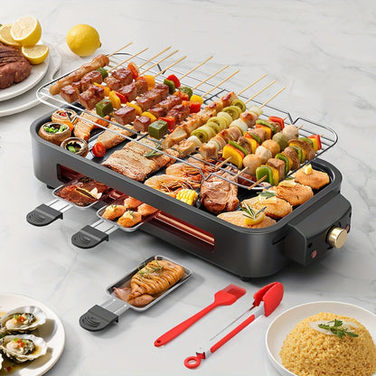 Electric Grill 2-in-1 Indoor BBQ & Frying Pan, 1500W Temperature Control, Non-Stick Detachable Cooking Board