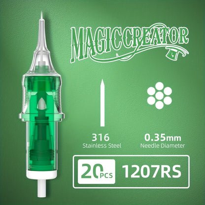 Tattoo Cartridge Needles with MAGICCREATOR Label, 20-Piece Box with 25 RL RS CM M1 Options