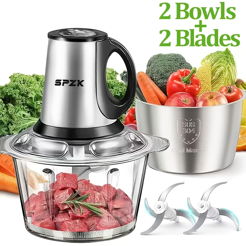 Electric Food Chopper with 2 Bowls & 2 Blades, Multi-Function Food Processor, Meat Grinder & Vegetable Chopper for Meats