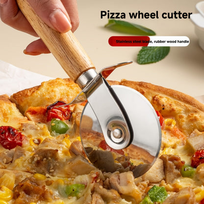 Pizza Wheel Cutter Stainless Steel with Wooden Handle Sharp Pizza Slicer Easy Grip Durable Roller for Pizza Biscuits Noodles Pastry Kitchen