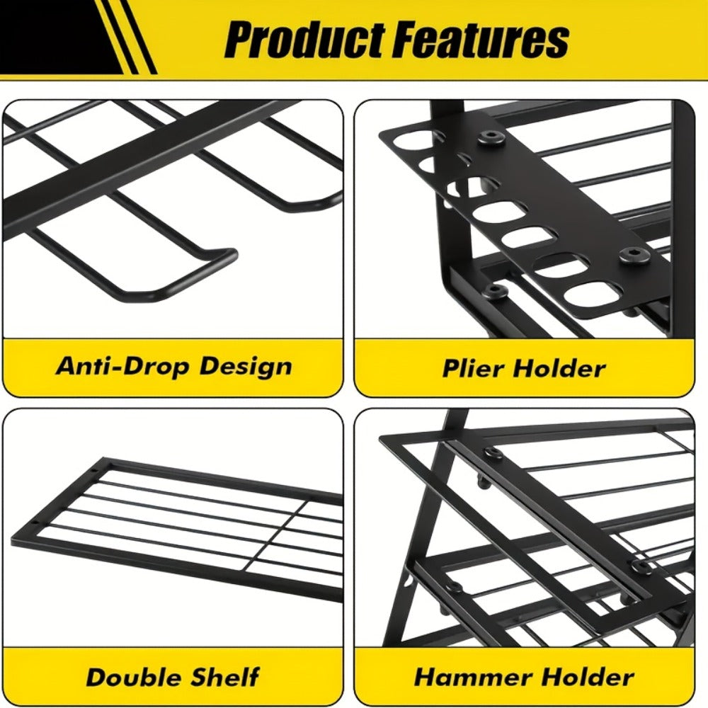 Wall Tool Storage Rack Metal Organizer - 4 Layer Cordless Drill Holder Clamp Bracket for Entryways, Bedrooms and Living Spaces