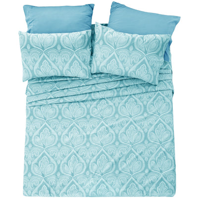 Bed Sheet Set 6-Piece Paisley Brushed Microfiber with 16-Inch Pocket and Six Size Families