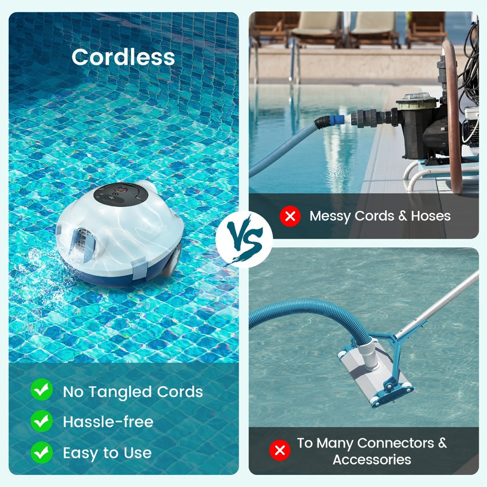 Cordless Robotic Pool Cleaner with 90-Min Runtime, Self-Parking Auto Vacuum, Floating Bracelet Retrieval