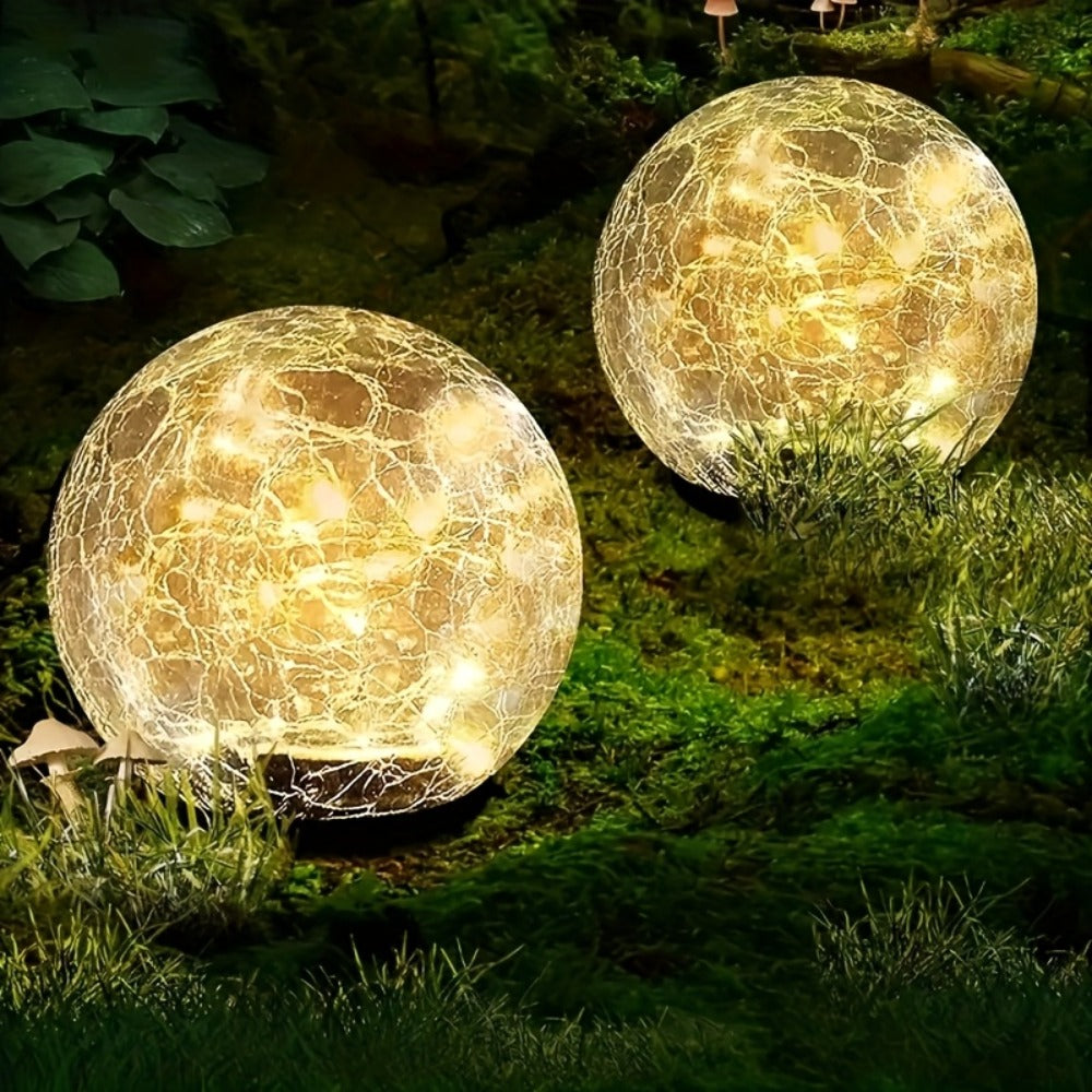 Solar Garden Lights Cracked Glass Globe Stakes, IP44 in 2- or 4-Piece Sets with Warm White LEDs