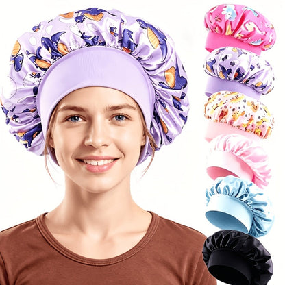 Shower Caps 6 Pack Unicorn Colorful Printed – Adjustable Elastic Reusable Waterproof Hair Cap Set for Women & Girls
