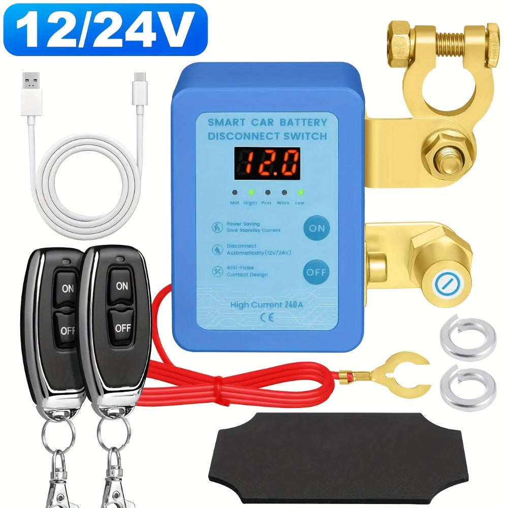 Car Battery Auto Power Off Switch with LED Voltage Display – 12V/24V Anti-Drain Protection, Low Voltage Alarm