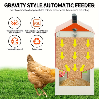 Chicken Feeder Stainless Steel 20 lbs Visible Window Portable Handle