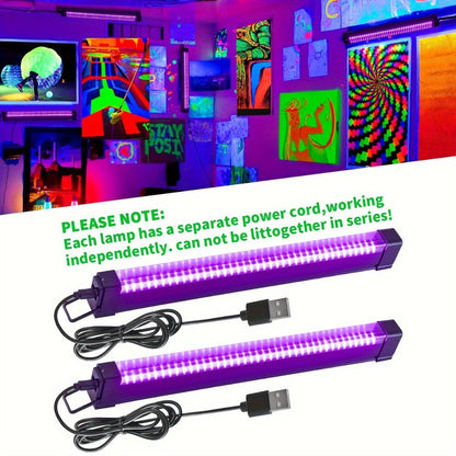 UV Black Light Strip USB LED, 32cm / 12.6ft Portable Magnetic Black Light Tube for Halloween Party