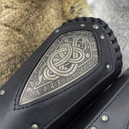 Viking Snake Wrist Guards 2-Pack Medieval Norse Leather Bracers, Nordic Retro Cosplay Props for Halloween LARP Renaissance Faire Costume