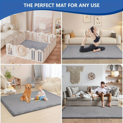 Tatami Floor Mat Thick Foam Padded Rug Coral Velvet Baby Play Mat Crawling Mat for Kids Nursery Playroom Living Room Yoga Mat Japanese Style