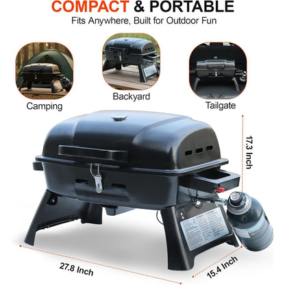 Portable Propane Grill Tabletop, 10000 BTU Single Burner Gas Grill with 239 sq in Porcelain Grates