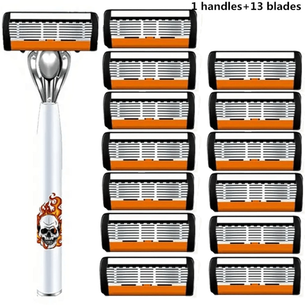 Men's Safety Razor with Replacement Blades - Anti-Slip Stainless Steel Handle Shaver for Beard & Sideburns
