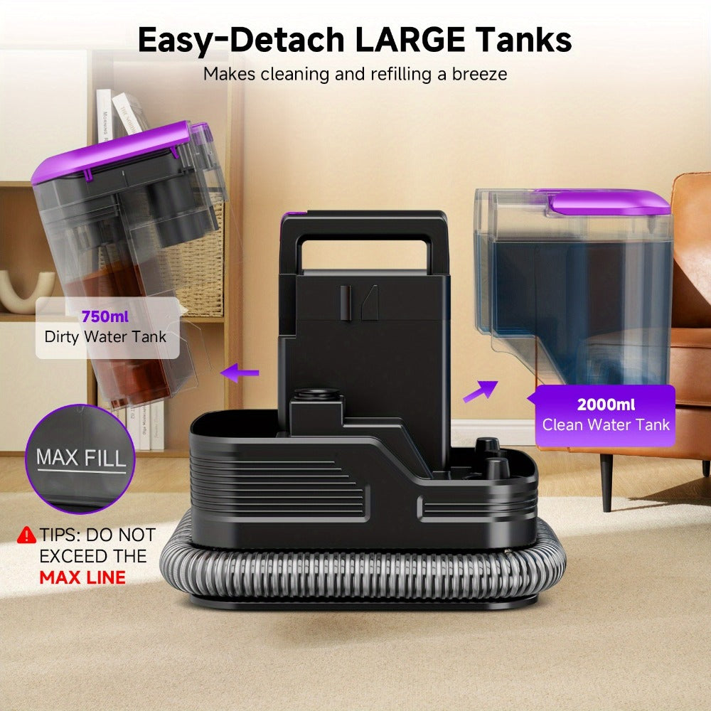 Portable Upholstery Cleaner Machine 30Kpa, Carpet & Spot Cleaner with Dual Brush Head for Deep Stain Removal on Carpet