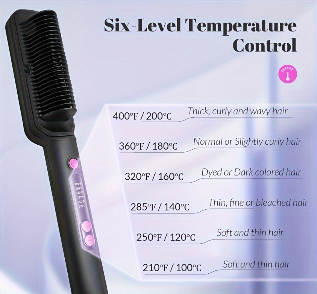 6-Setting Ionic Hair Straightener Brush with Fast Heat-Up & Anti-Scald Protection, for Home, Travel and Salon Hair Styling