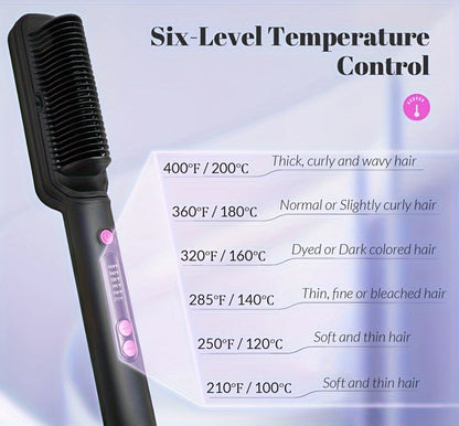 6-Setting Ionic Hair Straightener Brush with Fast Heat-Up & Anti-Scald Protection, for Home, Travel and Salon Hair Styling
