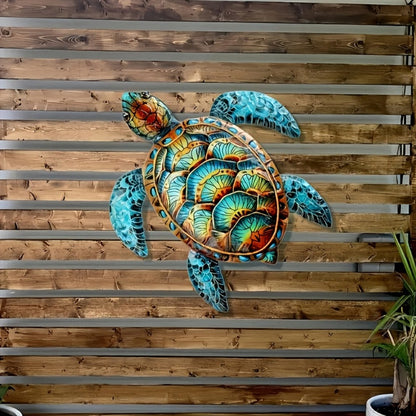 Metal Wall Art Turtle Sculpture – Colorful Swirling Pattern Hanging Decor for Garden, Patio and Yard Use