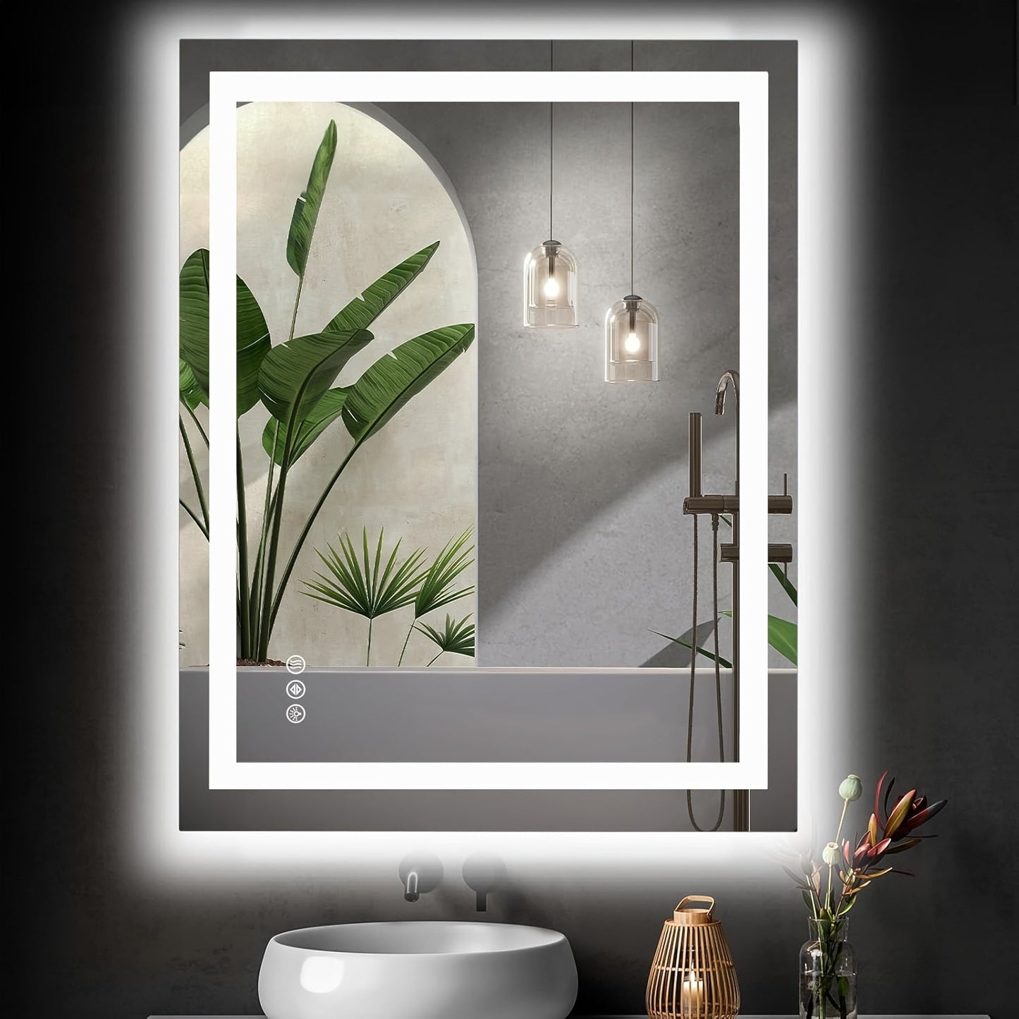 LED Bathroom Mirror with Anti-Fog, Dimmable Vanity Mirror, 3 Color Lighting Modes, Dual Light, Wall Mounted Horizontal or Vertical