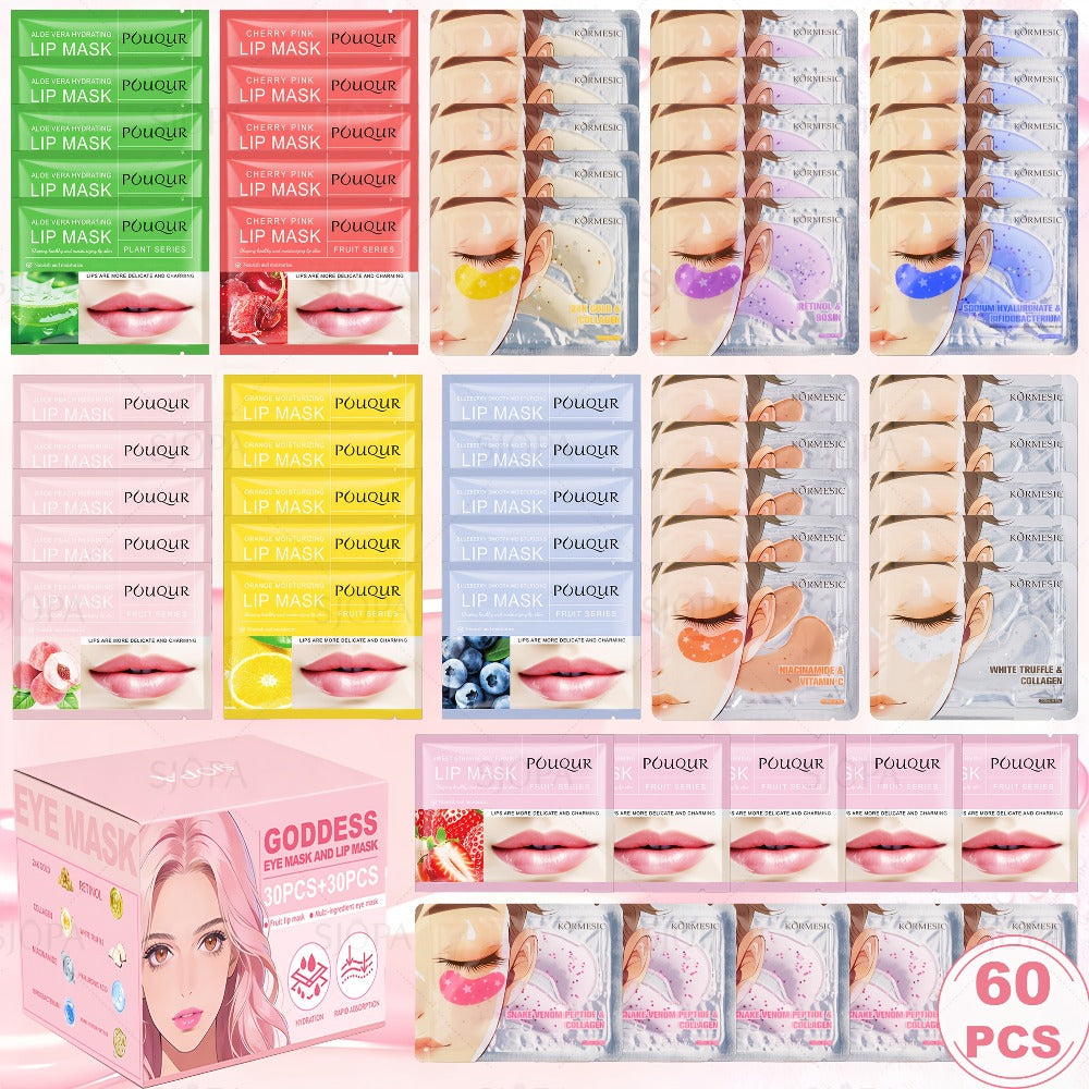 Rose Honey Strawberry Face Mask Set Eye Lip Masks Fruit Extract All Skin Types Skincare Gift Set 32pcs / 60pcs