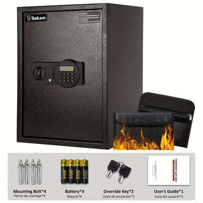Fireproof Home Safe Box with Digital Keypad and Key Lock Steel Security Safe for Money for Entryways, Bedrooms and Living Spaces