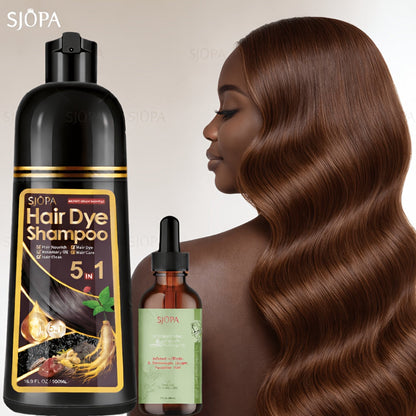 Gray Coverage Hair Dye Shampoo Kit 3-in-1 with Rosemary Hair Oil - Quick Color, Gentle & Natural Formula for Men & Women