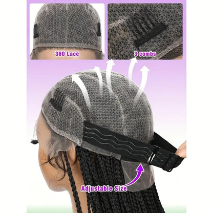 Thirty-Inch Box-Braid Wig with 360 Lace Cap and Four Black, Blonde, Burgundy or Auburn Options