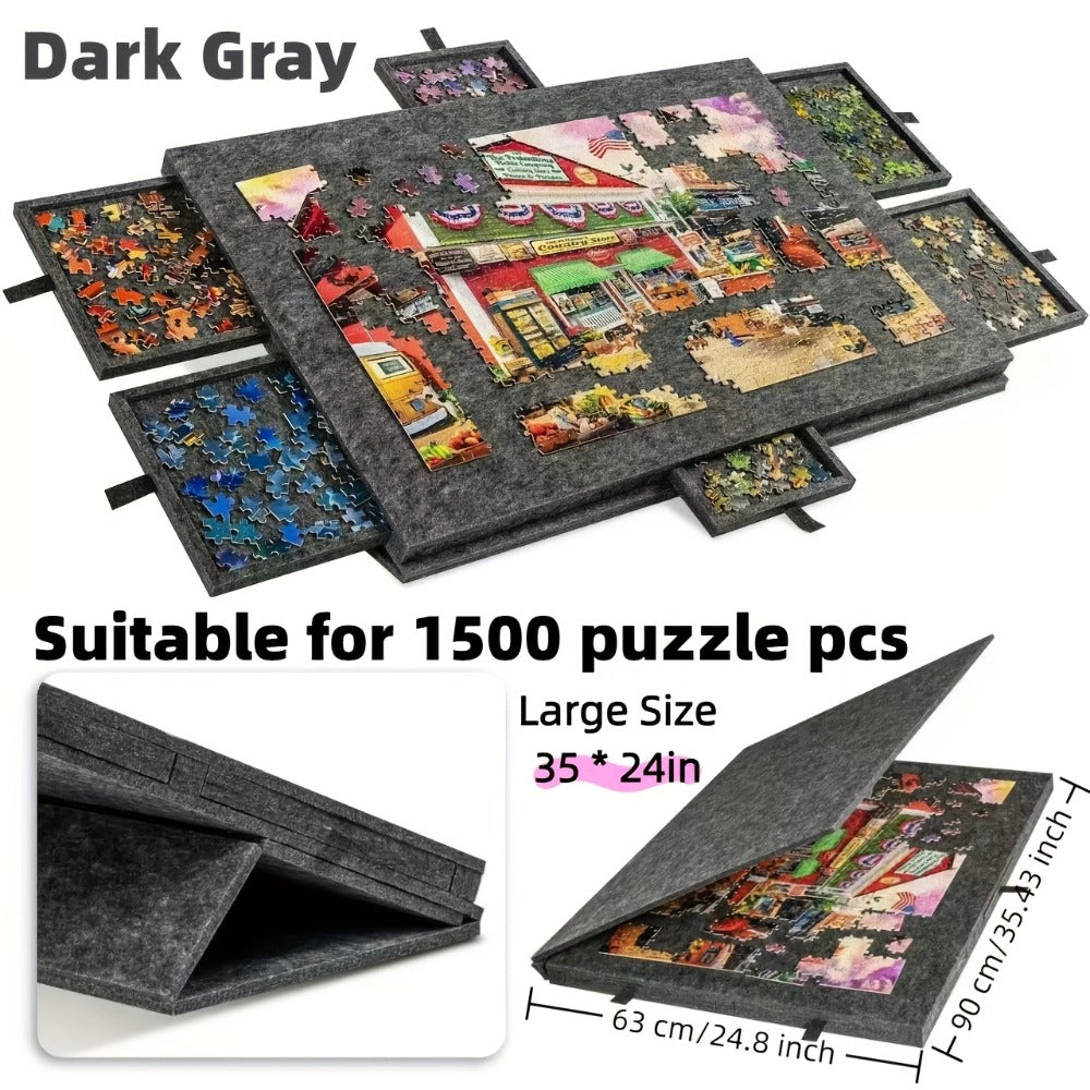 Gray Puzzle Board Collection with 1000- or 1500-Piece Sizes, Drawer and No-Drawer Options in Five Models