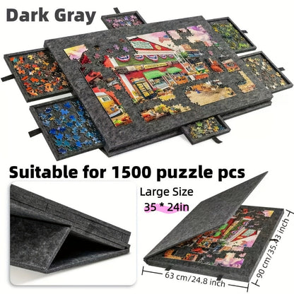 Gray Puzzle Board Collection with 1000- or 1500-Piece Sizes, Drawer and No-Drawer Options in Five Models