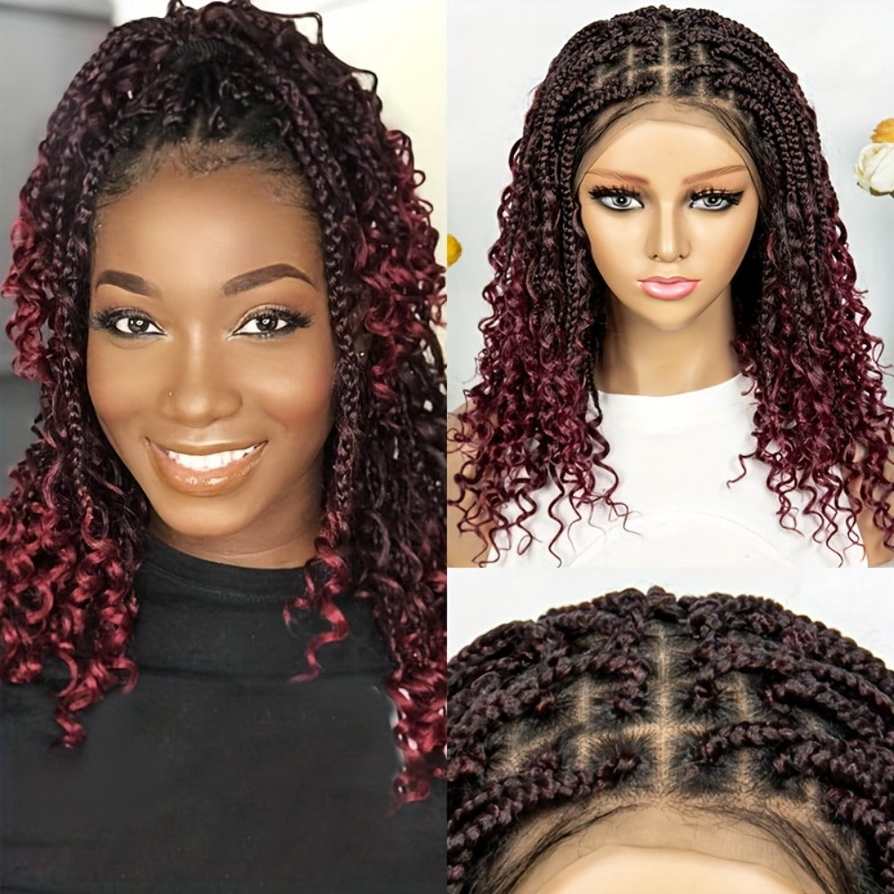 Goddess Square-Braid Wig with Curly Ends in 14- or 16-Inch Lengths and Black, Burgundy or Brown Colors