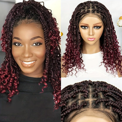 Goddess Square-Braid Wig with Curly Ends in 14- or 16-Inch Lengths and Black, Burgundy or Brown Colors