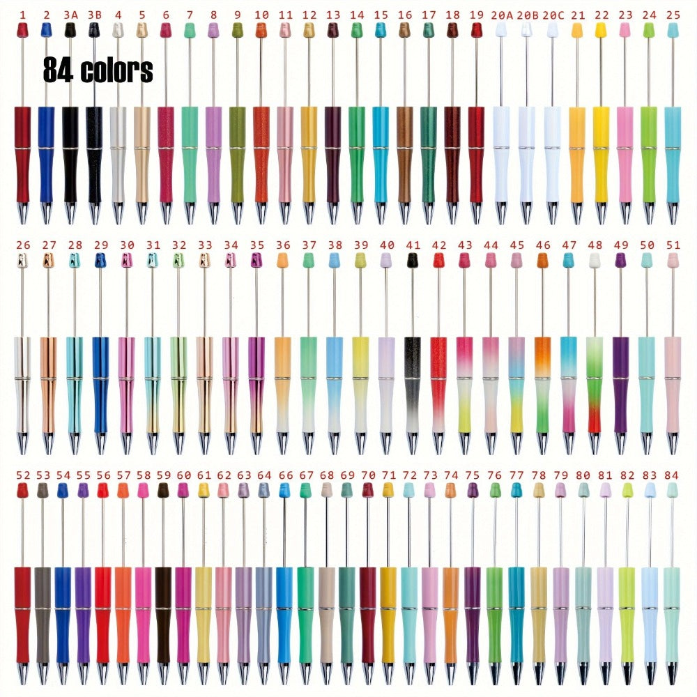 Beadable Pens Bulk 40/60pcs, DIY Bead Ballpoint Pens with Black Ink Shaft, Assorted Random Colors for DIY Crafts