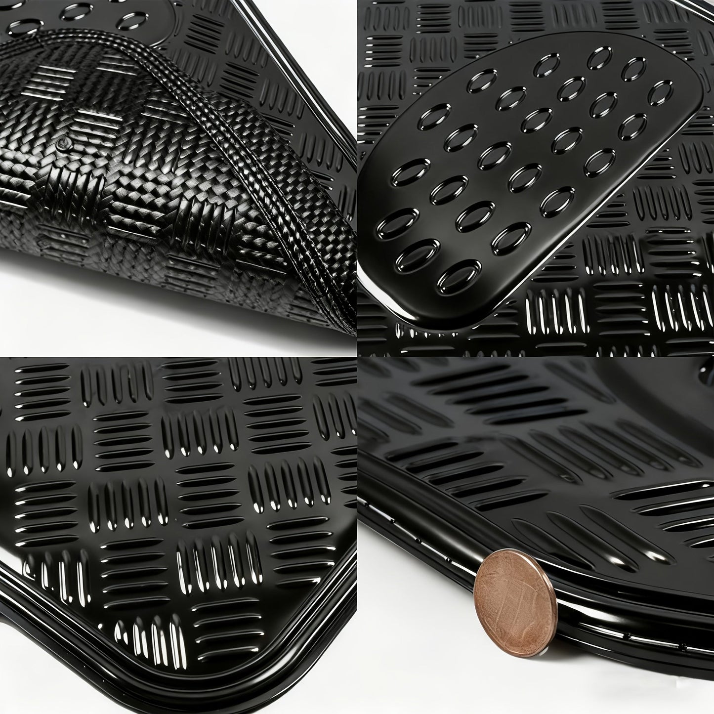 Molded Car Floor Mats, Four-Piece Front and Rear Set with Trim Lines in Six Color Options for Vehicle Footwells