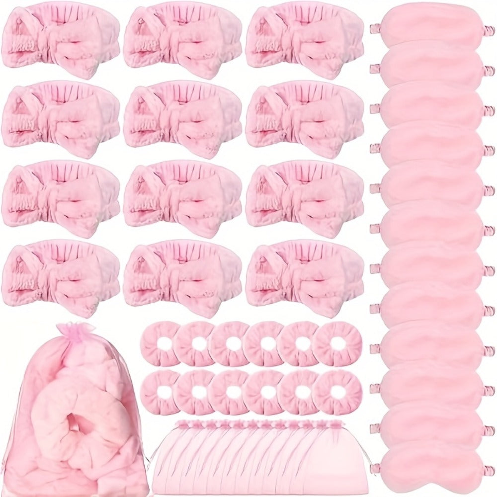 Spa Party Favors 48 Pack Pink Princess Theme – 12 Headbands 12 Sleep Masks 12 Hair Bands 12 Organza Gift Bags for Bachelorette Party Bridal