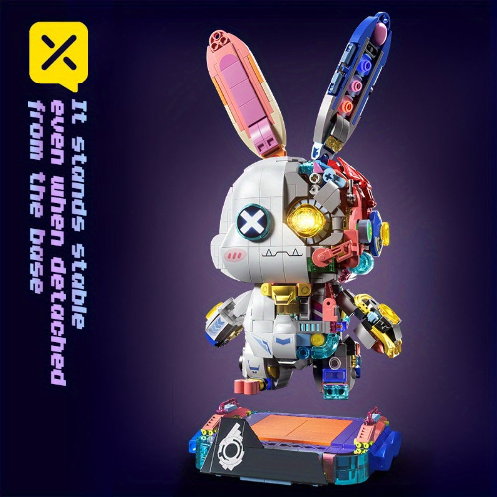 1377-Piece Mechanical Rabbit Building Block Model with Colorful Punk Styling and Rotating Limb Details