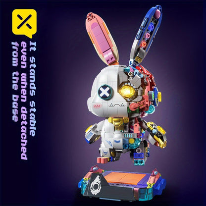 1377-Piece Mechanical Rabbit Building Block Model with Colorful Punk Styling and Rotating Limb Details
