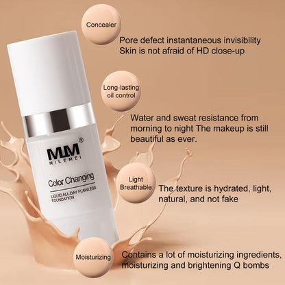 Color Changing BB Cream Foundation 3PCS Glycerin Lightweight Non-Cakey Natural Flawless, for Makeup, Travel and Everyday Vanity Use