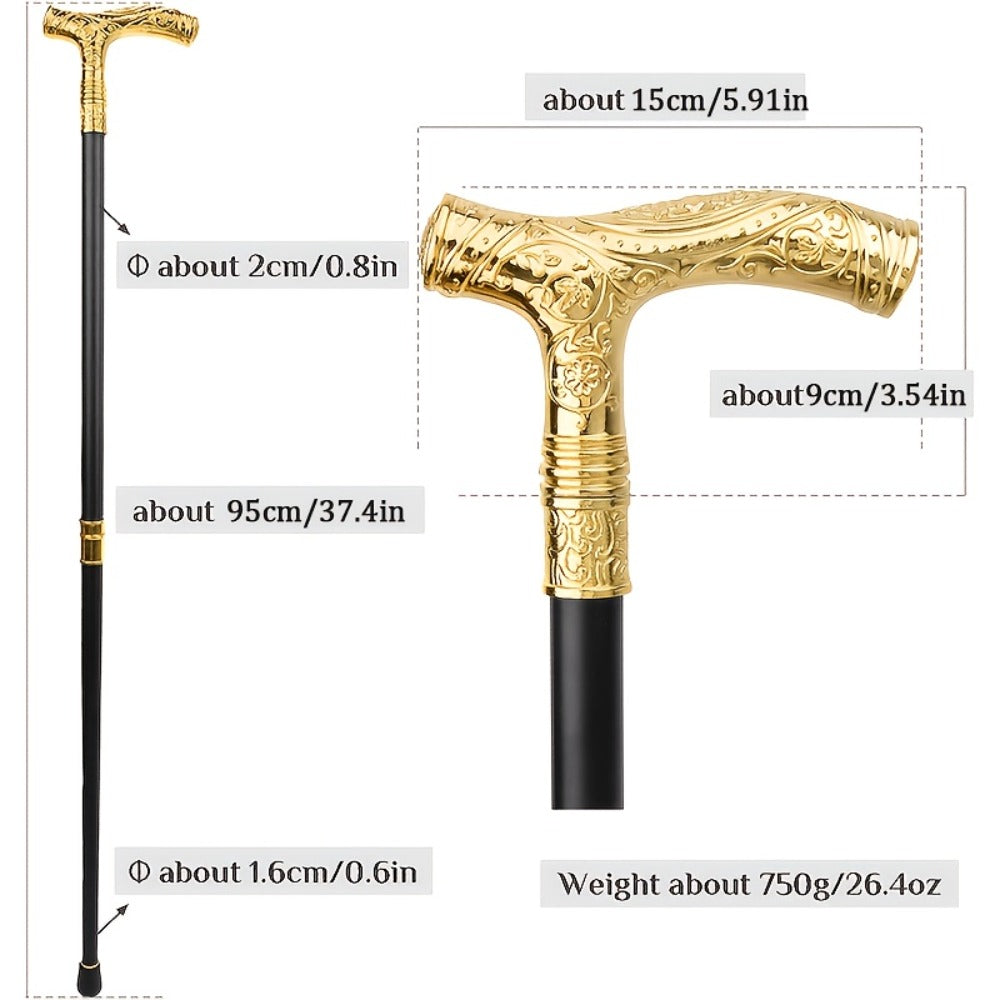 Walking Cane with Bear Head Handle Decorative Gentleman Stick Carved Flower Knob Cane Fashion Mobility Aid Staff 35.4 Inch Golden