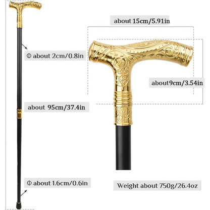 Walking Cane with Bear Head Handle Decorative Gentleman Stick Carved Flower Knob Cane Fashion Mobility Aid Staff 35.4 Inch Golden