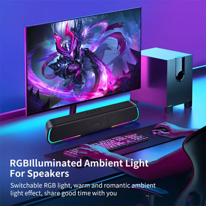 HiFi Soundbar with Subwoofer and RGB Lights, Bluetooth 5.0 Home Theater Speaker, FM Radio TF Card USB AUX TWS
