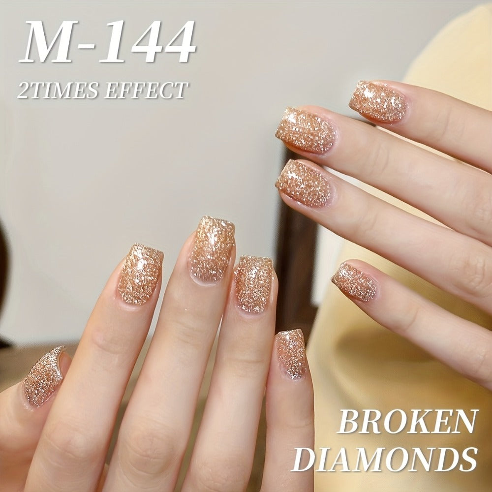 Gel Nail Polish 5-Color Pastel Diamond Glitter Set in Frame Bottles, Shades 140-144, with UV/LED Soak-Off Cure