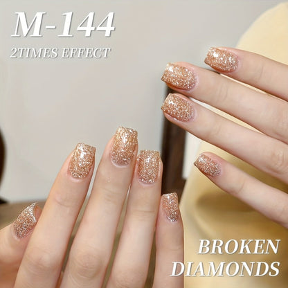 Gel Nail Polish 5-Color Pastel Diamond Glitter Set in Frame Bottles, Shades 140-144, with UV/LED Soak-Off Cure