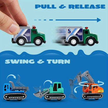 25PCS Pull Back Cars & Trucks Toy Vehicle Set for Kids, Fire Truck, Police Car, School Bus & More