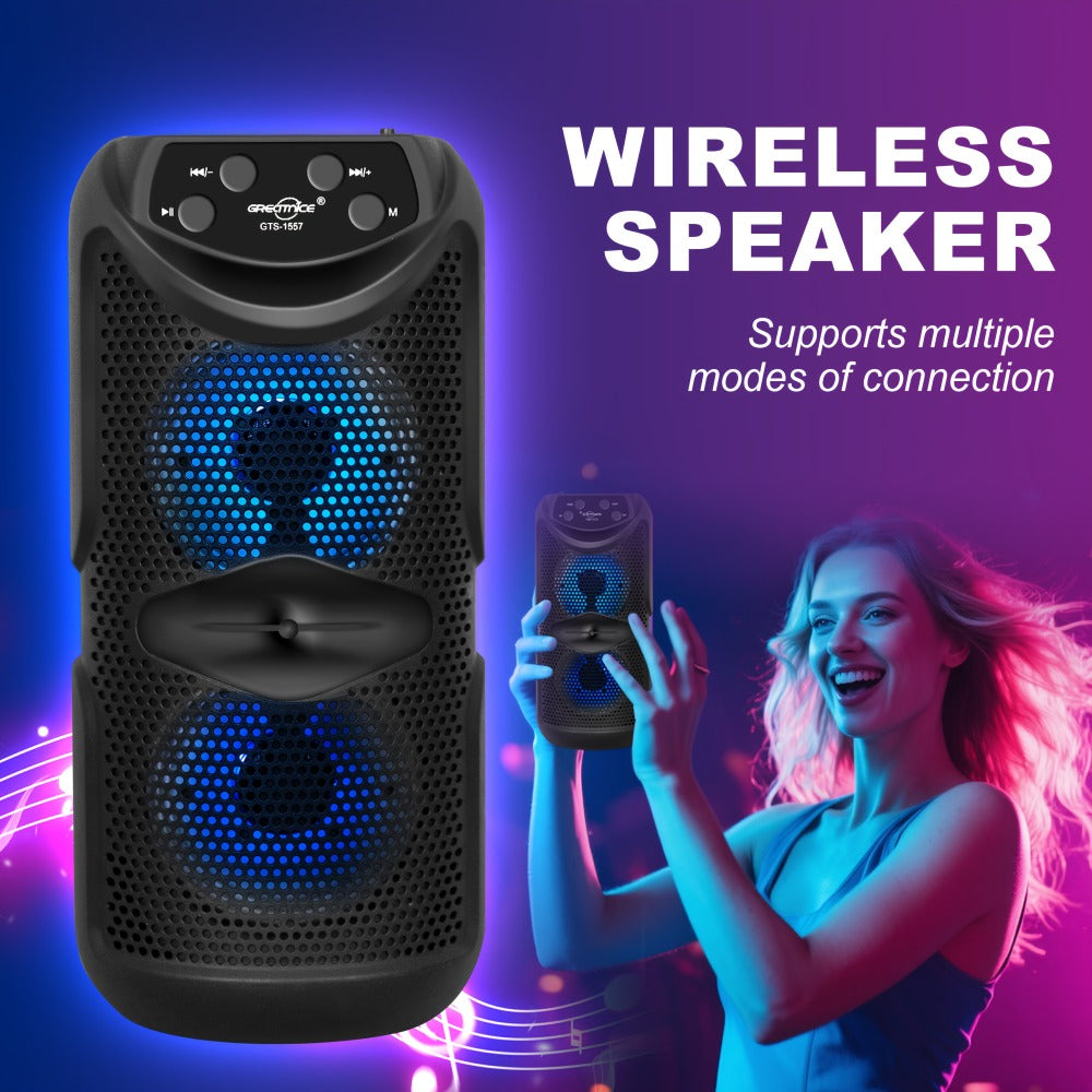 Outdoor Bluetooth 5.3 Speaker Mini with LED Light, TWS Stereo Pairing, TF Card Slot & Extended Battery