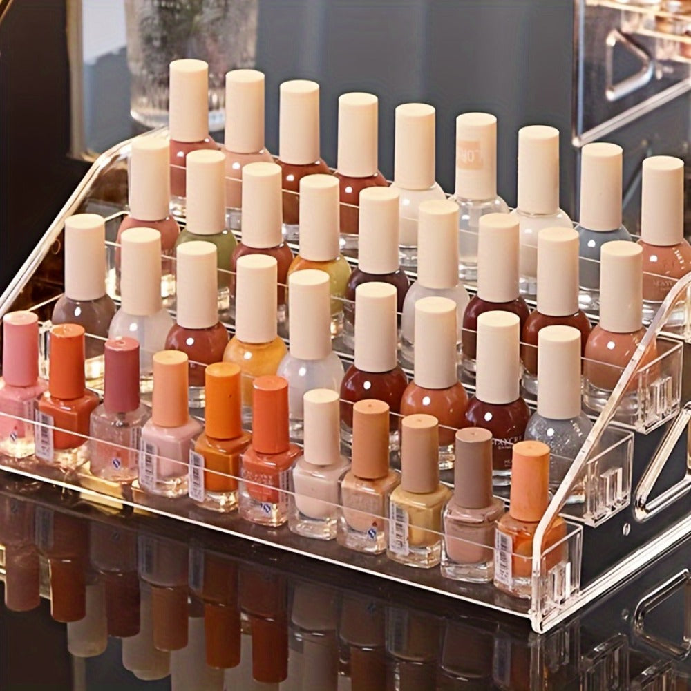 Acrylic Nail Polish Rack Holder 4-Tier Transparent Desktop Organizer Large Capacity Display Stand for Nail Studio Salon Home Vanity
