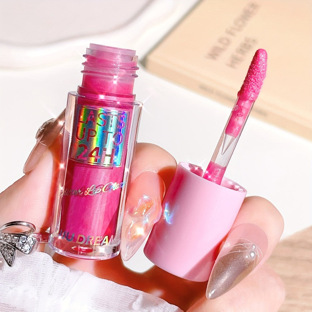 24H Waterproof Glitter Lip Gloss & Lip Stain Set 3PCS, Lip Oil Formula, for Makeup, Travel and Everyday Vanity Use