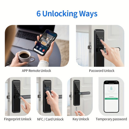 Smart Door Lock with Fingerprint Keypad Card App Access and Optional Camera Handle Models in Black
