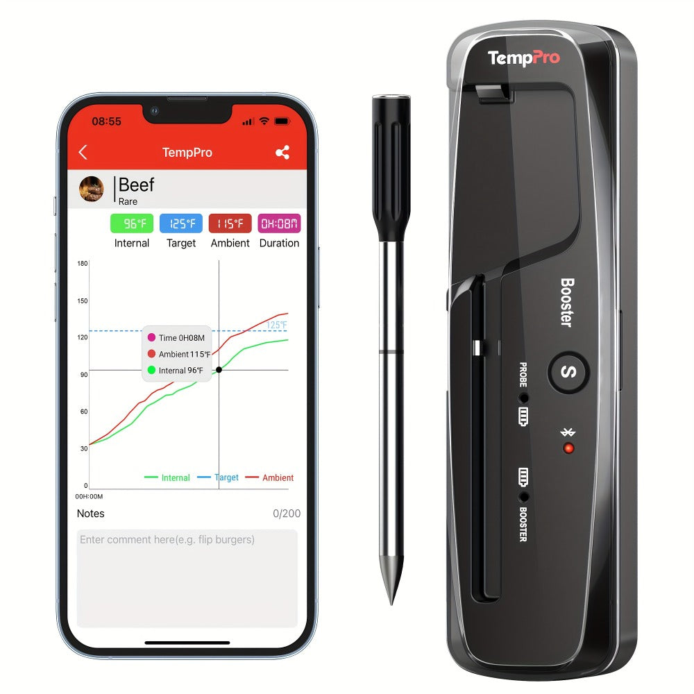 Wireless Meat Thermometer 500Ft Bluetooth, Dual Sensor Digital Food Thermometer for Oven, Grill, BBQ