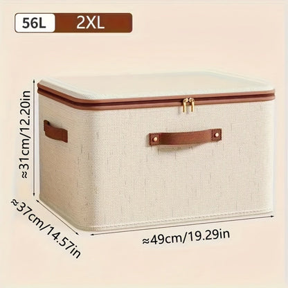 Two-Pack Foldable Fabric Storage Bins with Zipper Lids, Side Handles and Five Size Options