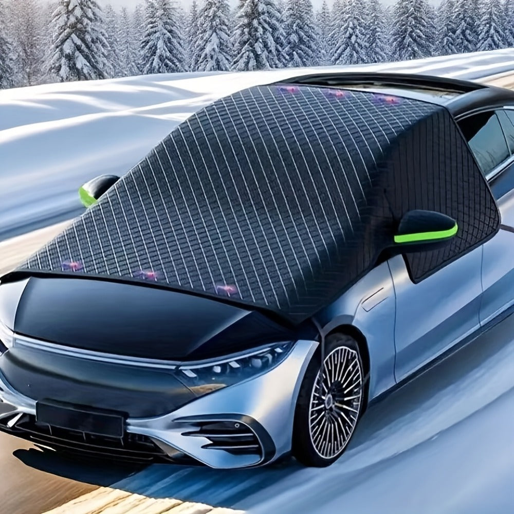 Magnetic Car Sunshade Cover Universal Fit – UV Blocking Heat Insulating Snow Wind Leaf Proof with Reflective Strips