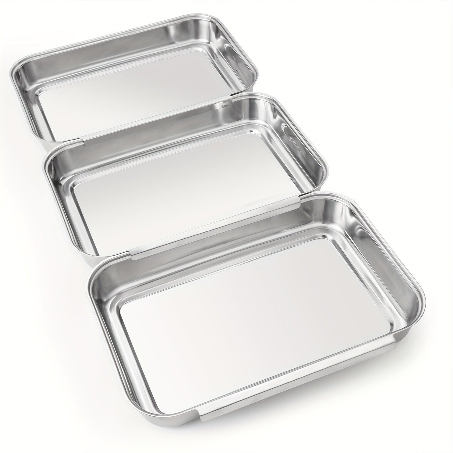 Stainless Steel Breading Tray Set 3-Piece, Food Prep Coating Trays for Breading Chicken Fish Shrimp